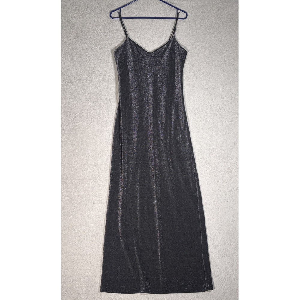 Byer Too California Vintage 90s Black Silver‎ Metallic Shimmer Maxi Dress Fits S